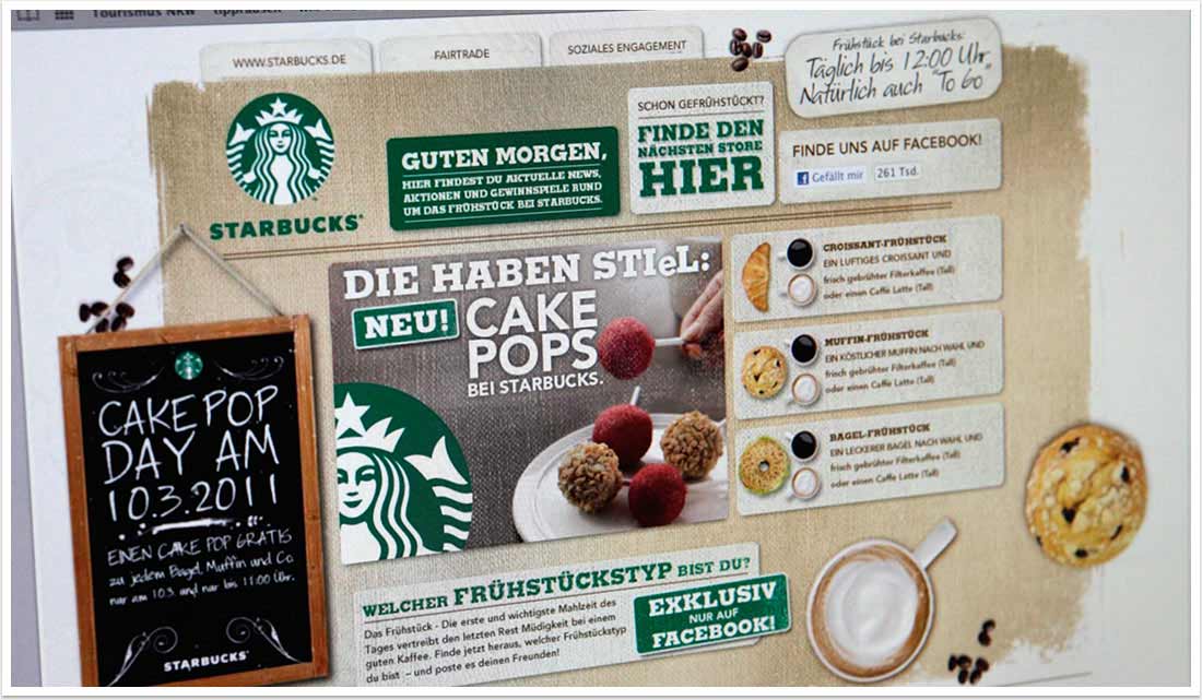 Webspezial Aktions-Microsite für Good Morning Starbucks by bgp e.media - Homescreen Teaser Störer Links