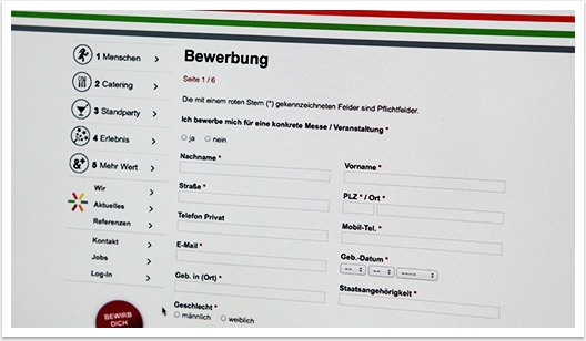 Customer Service-Online Portal für Hostessen Webdesign für Melles und Stein by bgp e.media - Bewerbung Formular