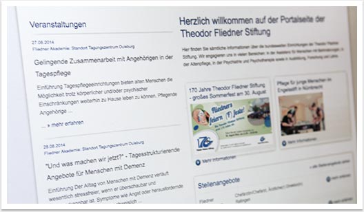 Screendesign und e.sy CMS Entwicklung für die Theodor Fliedner Stiftung by bgp e.media - Closeup Startseite