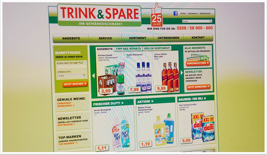 B2C-Website für Trink & Spare by bgp e.media - Startseite