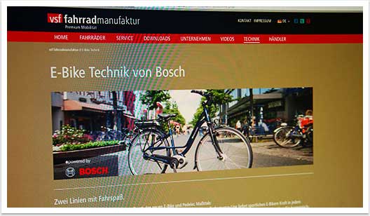 B2C Internetauftritt für Vsf Fahrradmanufaktur by bgp e.media - E-Bike Technik von Bosch
