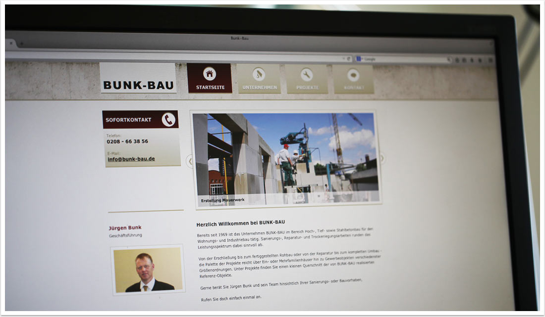 Webdesign für Bankbau das lokale Bauunternehmen by bgp e.media - Startseite