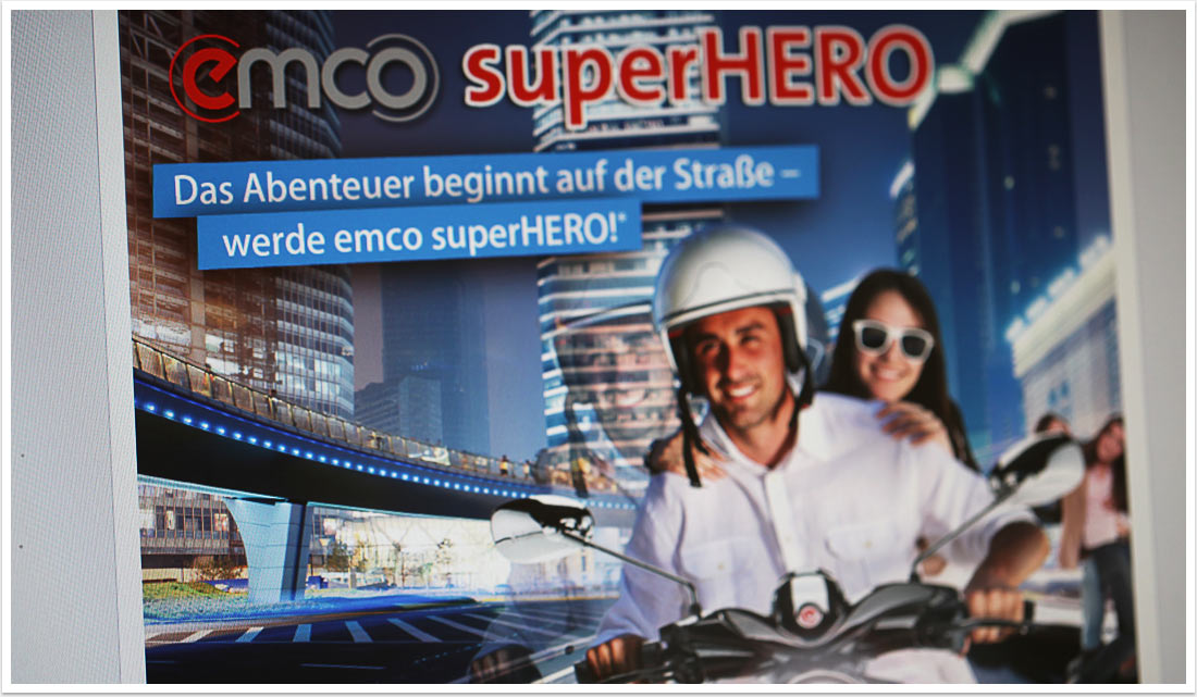 App Entwicklung Facebook Gewinnspiel für emco by bgp e.media - Superhero Werbeanzeige