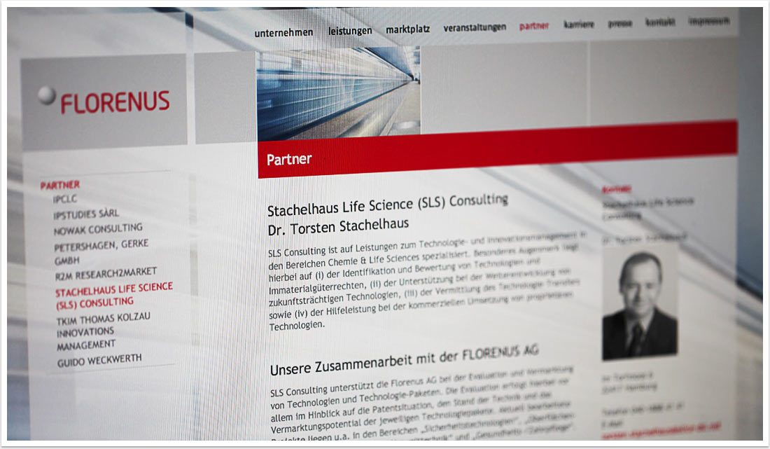 Modernes Webdesign im e.sy CMS für Florenus by bgp e.media - Partner