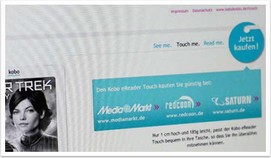 Online Marketing Microsite für den eReader für Kobo Touch Promo by bgp e.media - jetzt Kaufen
