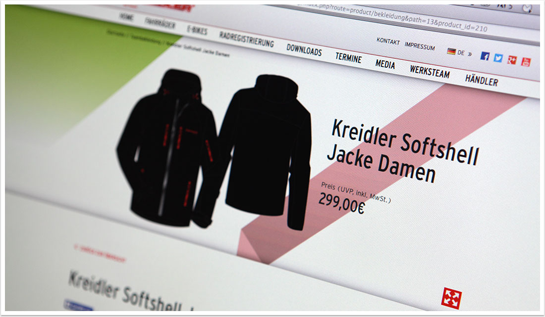 eCommerce Lösung für Teambekleidung online Shopsystem für Kreidler by bgp e.media - Headbild Einstieg Shop