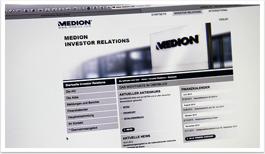 Webdesign und Usabilitykonzept für Medien Investor Relations by bgp e.media - Aktuelles und Finanzkalender
