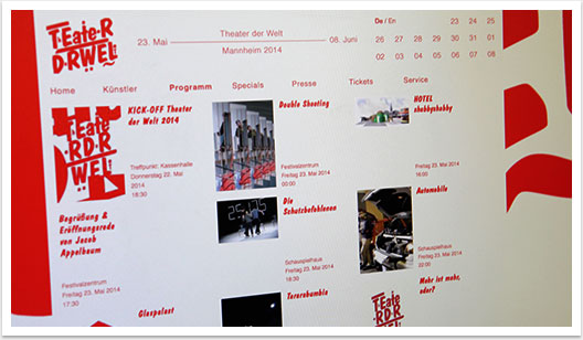 Kulturelles Webdesign und Screensdesign für das Theater der Welt by bgp e.media - Veranstaltungstermine