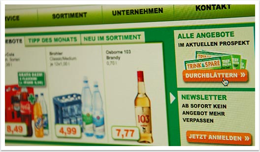 B2C-Website für Trink & Spare by bgp e.media - Teaser übersicht