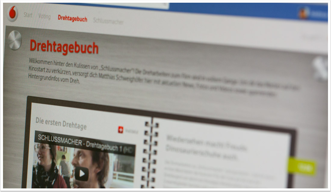 Facebook-App für Vodafone by bgp e.media - Ansicht Drehtagebuch