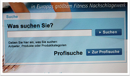 Fitness-Suchmaschine B2B Portal FIBO-Finder by bgp e.media - Sucheingabemaske