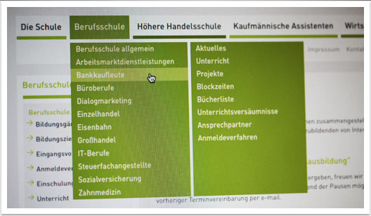 Webdesign für KBM das Duisburger Berufskolleg by bgp e.media - navigation 