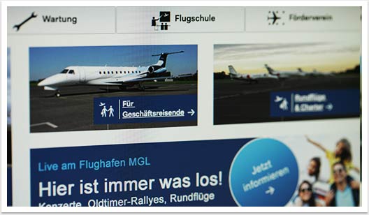 Corporate Website in responsive Webdesign für Mönchengladbach Flughaben by bgp e.media - Teaser Details 
