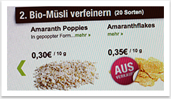 B2C mit e-Commerce Showsystem Onlineshop für Müsli.de by bgp e.media - Mein Bio Müsli verfeinern