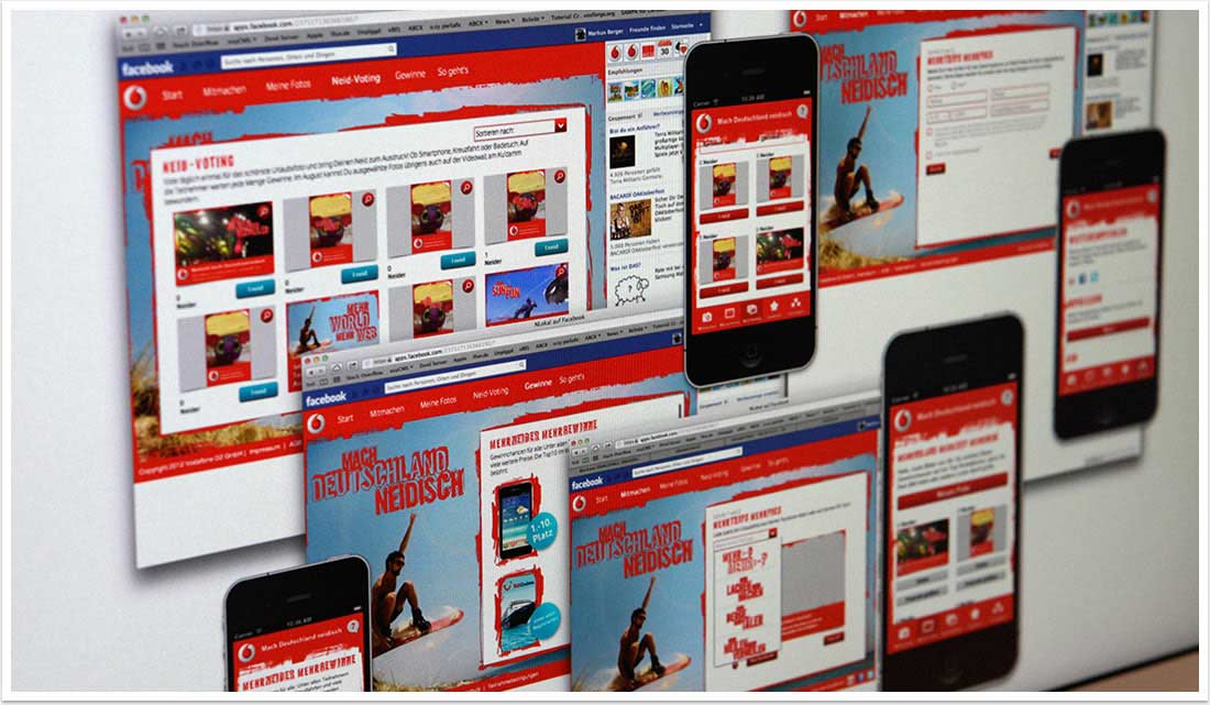 Facebook-App für Vodafone by bgp e.media Full Service Agentur - Darstellung Facebook-App auf verschiedenen Endgeräten