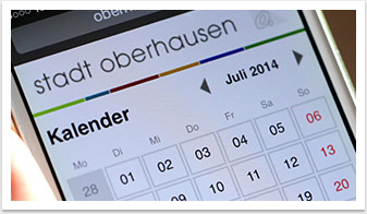 Lokales Webdesign, Web-Entwicklung & CMS Systeme für die Stadt Oberhausen by bgp e.media - Mobile Kalender