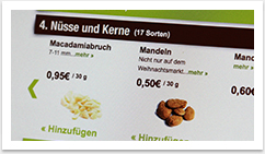 B2C mit e-Commerce Showsystem Onlineshop für Müsli.de by bgp e.media - Nüsse und Kerne Auswahl 