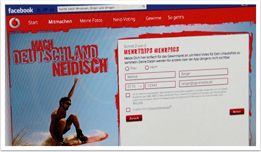 Facebook-App für Vodafone by bgp e.media Full Service Agentur - Mach Deutschland Neidisch Registrierung 