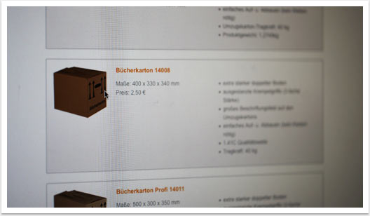 B2C Website in CMS e.sy Webdesign für My Box by bgp e.media - Karton Maße und Preis