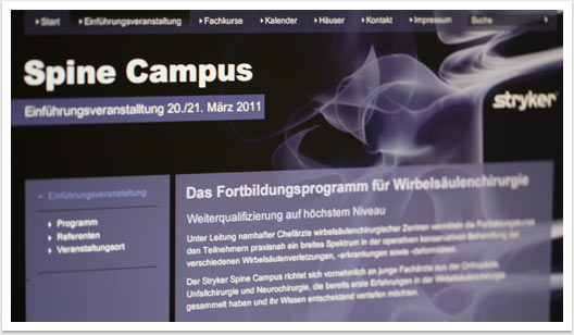 Online Buchungs- und Infortmationsplattform und Webdesign für Stryker Spine Campus by bgp e.media - Einführungsveranstaltungen