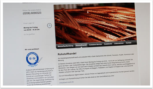 Neues Webdesign und Webentwicklung für Weli Stahl by bgp e.media - Navigation