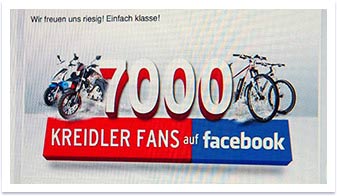 Markenkommunikation auf Facebook für Kreidler by bgp e.media - Erreichte Fans von 7000