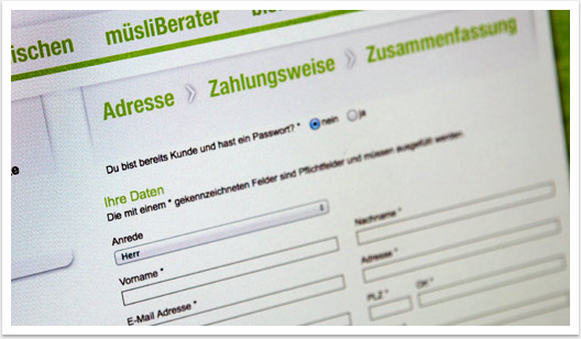 B2C mit e-Commerce Showsystem Onlineshop für Müsli.de by bgp e.media - Mein Bio Müsli Zahlungsoptionen