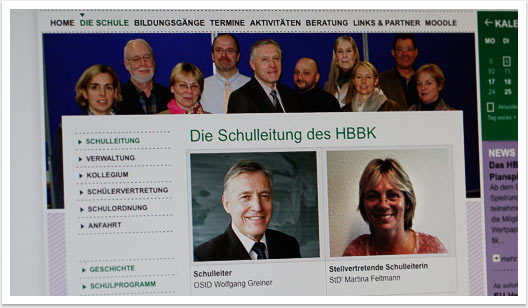 Webdesign für die hbbk by bgp e.media - Die Schulleitung Zielseite Unterseite