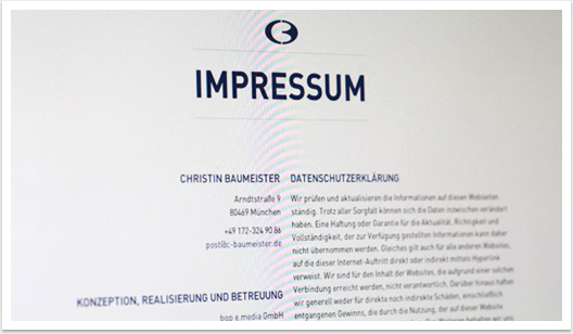 Responsives Webdesign für C. Baumeister by bgp e.media - Impressum