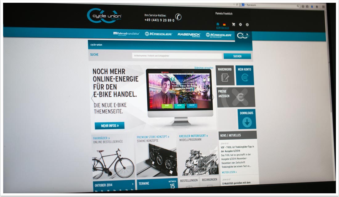 CRM als Online-Marketing- und Vertriebslösung für die Cycle Union B2B Portal by bgp e.media - Startscreen