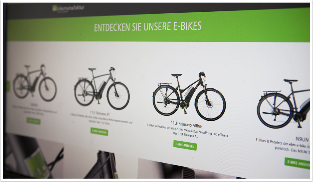 Corporate Design und Webentwicklung für die e-bike manufaktur - Produktübersicht