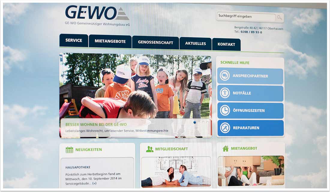 Serviceorientiertes Webdesign für GEWO by bgp e.media - Homescreen Slider Navigation