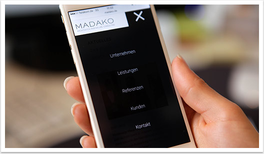 Mobiles Webdesign für Madako | by bgp e.media - Mobile Navigation