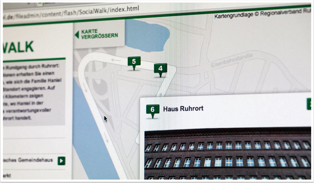 Digital Interaction Microsite Online Video Wanderung durch Ruhrort für Handel Socialwalk by bgp e.media - Haus Ruhrort