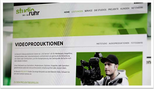 Webdesign für Studio Ruhr by bgp e.media - Unterseite Videoproduktionen