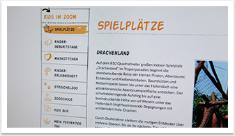 Responsives Webdesign und Mobile Online-Lösung für den Zoom Zoo Gelsenkirchen | by bgp e.media - Zielseitendetail mit Navigationslösung